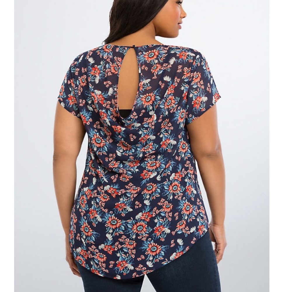 Torrid Floral Chiffon Drape Back Top - Picture 2 of 10